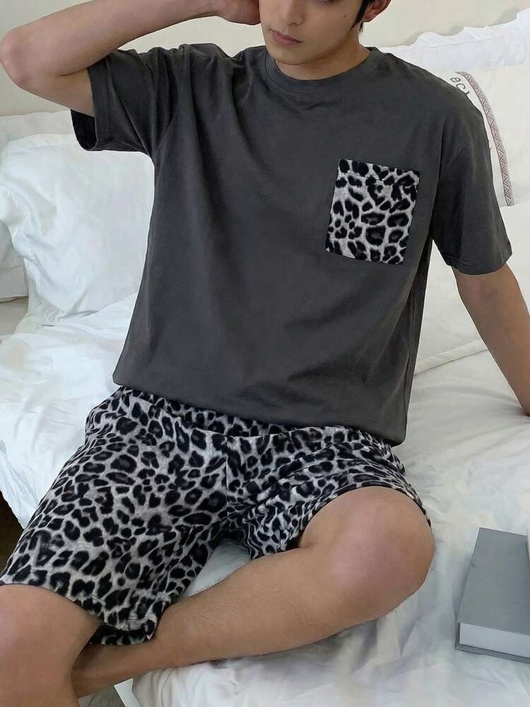 Men's Multi-Color Short Sleeve T-Shirt And Shorts Pajama Set, Summer