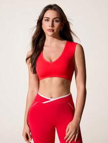Core Rhythm Women's Solid Color Cutout Back Cropped Sports Tank Top - Red - View 4