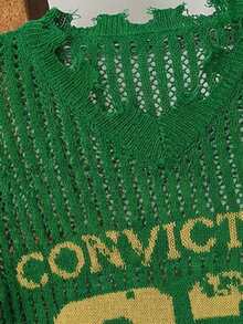 Manfinity Homme Camiseta de punto de manga corta casual con gráfico de letras y números para hombres - Verde militar - Ver 5