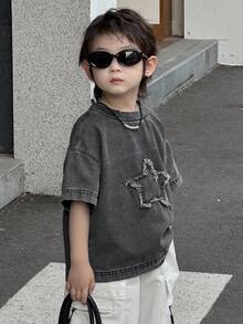 Dazy Kids 幼儿男童宽松休闲牛仔T恤，星形图案，夏季 - 灰色 - 查看 3