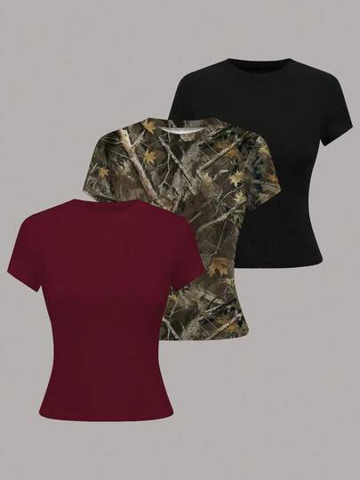 Franclia Plus Size Women Casual Round Neck Daily Short Sleeve T-Shirt