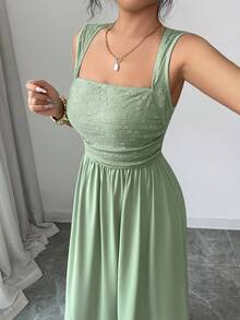 Modelyn Váy ren cổ vuông màu xanh lá cây kiểu Pháp - màu xanh lá - Xem 3