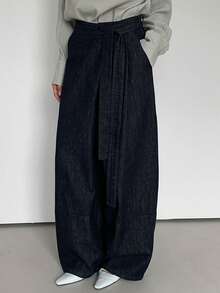 DAZY 复古水洗牛仔灯笼裤，宽松修身直筒牛仔裤，女士款 - 藏蓝色 - 查看 6