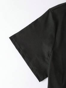 SHEIN CURVE+ Áo thun ngắn tay cổ tròn đính đá hình trái tim dành cho nữ cỡ lớn, thích hợp cho ngày Valentine. - màu đen - Xem 4