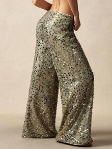 Bohemela 女士春夏度假海滩休闲派对西部音乐节嘉年华亮片阔腿裤，嘉年华，夏季女士，狂欢节女士服装，夏季假期，休闲 - 軍綠色 - 查看 4