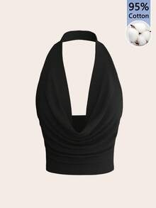 Tseoso Áo croptop nữ màu trơn, hở lưng, cổ yếm, gợi cảm, chất liệu 95% cotton, thích hợp mặc đi hộp đêm, đi nghỉ mát, dự tiệc, tập thể dục mùa hè, mặc ở nhà, đi học, phong cách retro vintage nhẹ nhàng, thanh lịch, thời trang thể thao thế hệ Z, mặc quanh năm theo phong cách miền Tây, lễ hội mùa xuân. - Nhiều màu - Xem 10