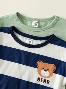 SHEIN 4件套男婴可爱卡通印花针织短袖睡衣套装，夏季基础款多件套 - 彩色 - 查看 6