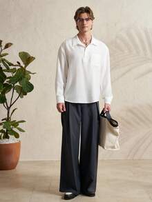 Airaco 男士宽松亚麻薄纱长袖衬衫 - 白色 - 查看 6