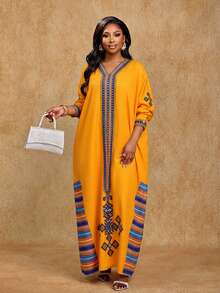 Brilight Elegant Spring/Summer Party Wear, New Year's Party Dresses, Casual Wear, And Holiday Gowns For Women. Design Highlights Include Fitted Waists, Tie Details, Flowing Robes, Prints, And Stripes. Autumn Dresses. - Yellow - View 7