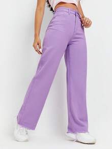 SHEIN Frenchy Women's Casual Everyday Pockets Button Denim Jeans - Purple - View 4