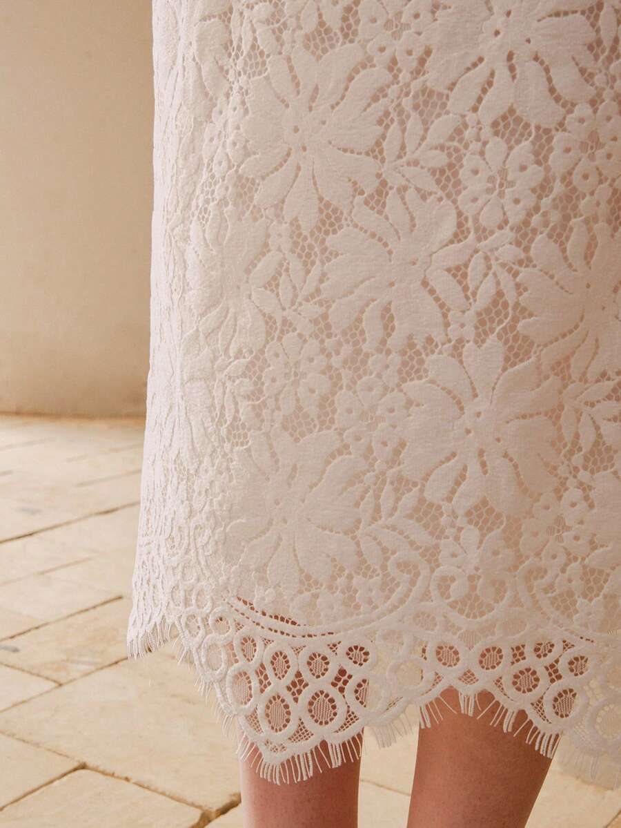 MOTF PREMIUM 蕾丝高腰开衩裙 - 杏色 - 查看 2