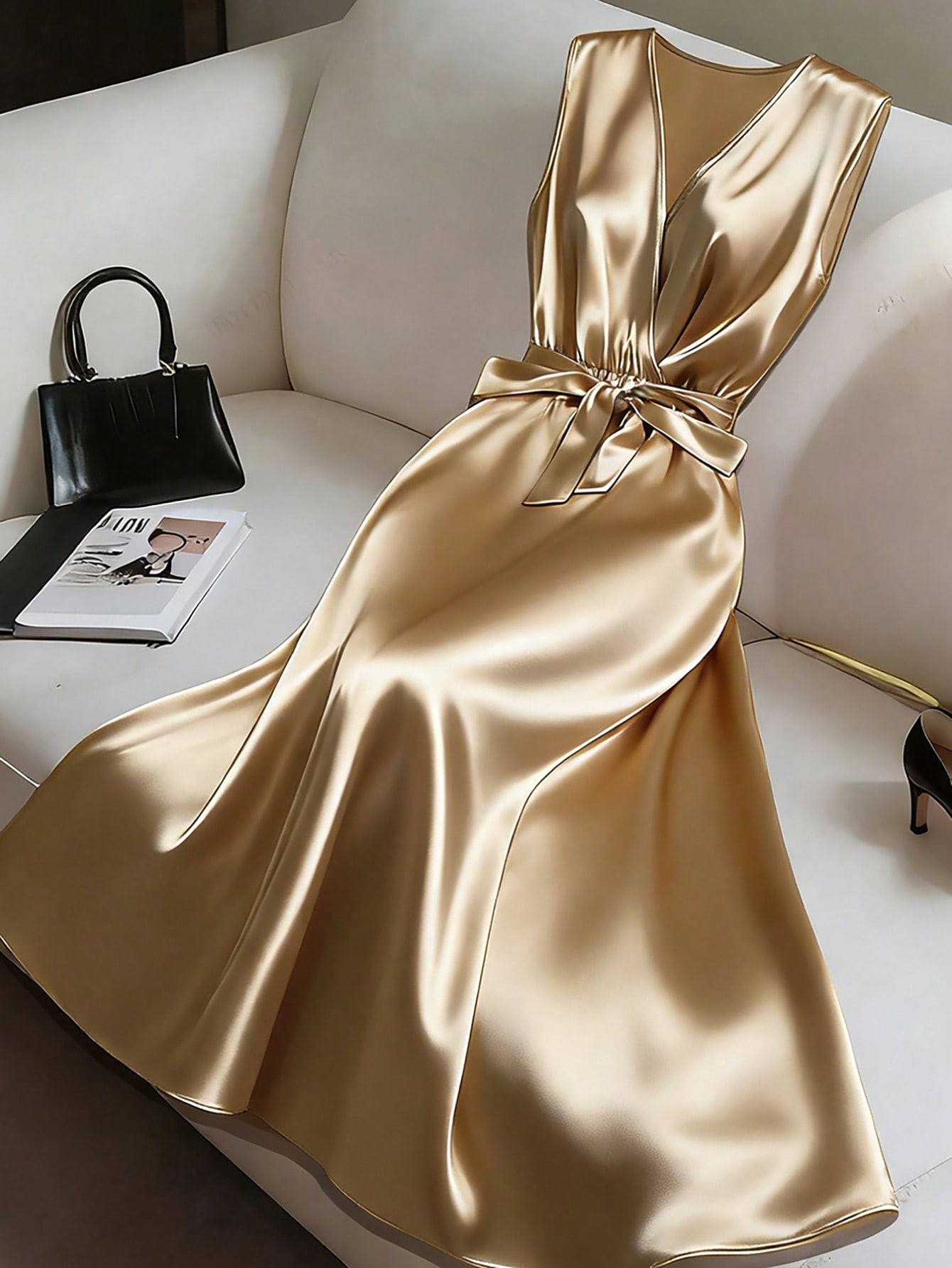 Franclia فستان سهرة من الساتان الشمبانيا الفاخر لل...