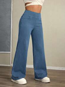 Flexra Women's Elastic Waist Wide Leg Loose Casual Versatile Jeans - Light Wash - View 4