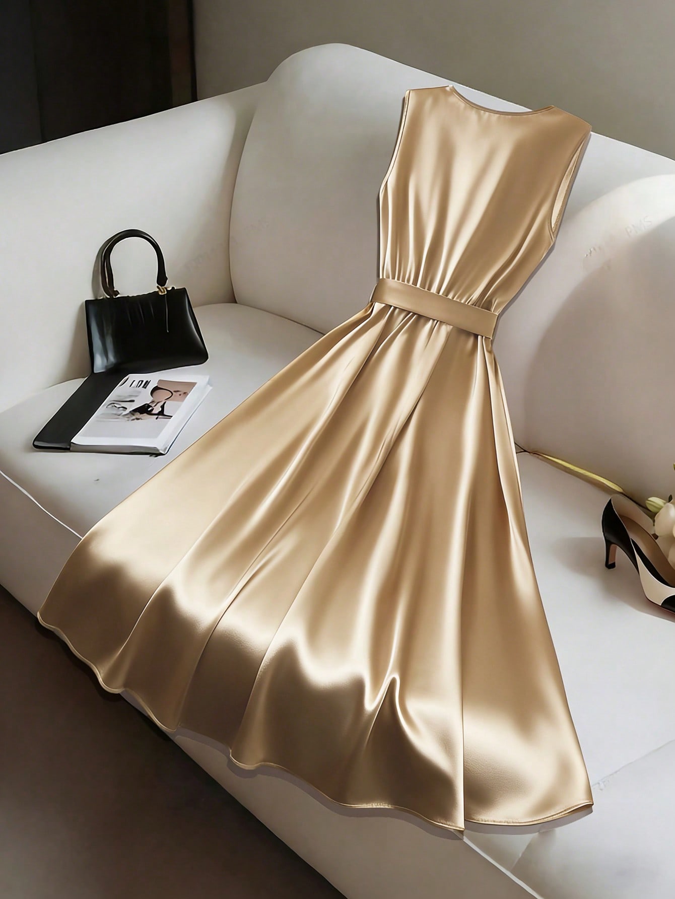 Franclia فستان سهرة من الساتان الشمبانيا الفاخر لل...