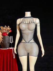 1pc Women's Sexy Hollow Out Fishnet Bodycon Mini Skirt - Black - View 3