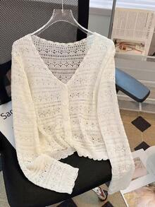 GlowEve Neue europäische und amerikanische Mode gemischte Farbe elegante vielseitige gestrickte Strickjacke - Khaki - Übersicht 1