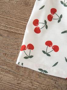 SHEIN 女婴休闲可爱樱桃印花短袖针织上衣 - 彩色 - 查看 5