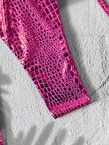 Swim SXY 两件套蛇纹挂脖三角比基尼上衣和侧系带泳裤性感泳装套装，春夏蛇纹比基尼亮片比基尼套装，三件套比基尼套装，水钻比基尼套装，粉色比基尼，交叉比基尼，钩针比基尼套装，两件套纹理比基尼 - 玫紅色 - 查看 5