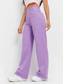 SHEIN Frenchy Women's Casual Everyday Pockets Button Denim Jeans - Purple - View 3