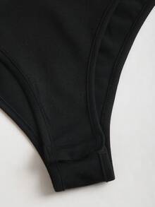 SHEIN LUNE Women's Square Neck Casual Minimalist Short Sleeve Bodysuit, Spring/Summer Fitted Bodysuit - Black - View 3