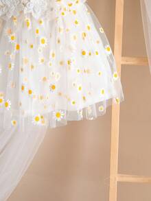 SHEIN Đầm không tay bằng vải lưới hoa trắng dễ thương và thanh lịch cho bé gái - Nhiều màu - Xem 6