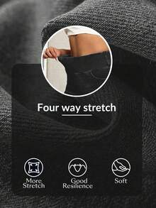 SHEIN Tall 女款純色高彈力直筒寬鬆休閒基礎百搭牛仔褲，深色水洗，適合夏季，高個女性 - 黑色 - 查看 4