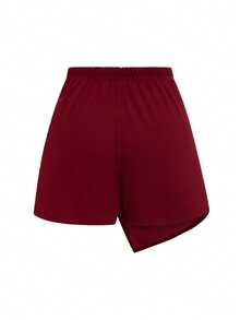 Sweetra Plus Size Women Metal Decor Asymmetric Hem Fashion Skorts - Burgundy - View 2