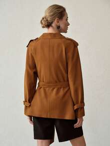 MOTF PREMIUM 女士时尚翻领收腰短款系带防风夹克 - 卡其色 - 查看 5