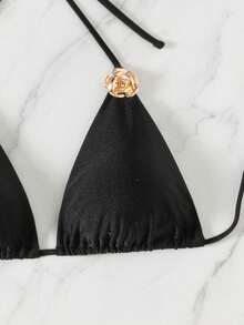 Swim Vcay Áo bikini nữ màu trơn thanh lịch - màu đen - Xem 4