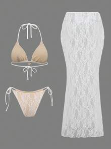 Bonvoyette Swim Oasis Plain Knitted Textured Bikini Set With Metallic Accessories