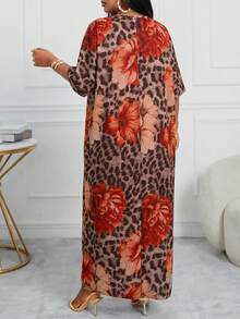 SHEIN Lady CURVE 春夏休闲优雅波西米亚风黑色编织V领直筒束腰连衣裙卡夫坦长款加大码连衣裙复活节连衣裙女士春季服装女士度假服装女士沙滩服装女士沙滩度假连衣裙婚礼宾客连衣裙女士商务休闲女士舞会礼服 - 彩色 - 查看 2