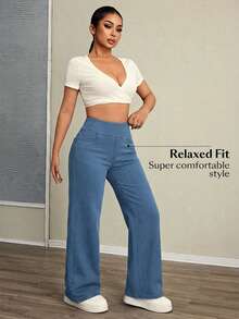 Flexra Women's Elastic Waist Wide Leg Loose Casual Versatile Jeans - Light Wash - View 3