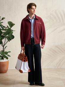 Airaco 男士休闲翻领拉链长袖夹克，时尚日常穿着 - 紅色 - 查看 7