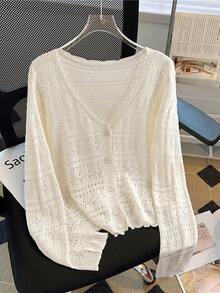 GlowEve Neue europäische und amerikanische Mode gemischte Farbe elegante vielseitige gestrickte Strickjacke - Khaki - Übersicht 5