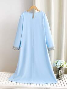 少女优雅蝴蝶刺绣连衣裙 - 藍色 - 查看 2