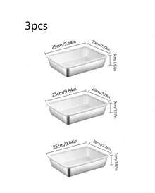 3pcs 10in Covered Stainless Steel Baking Tray, Food Storage Set - Square, Manually Covered, Hand Washed - Suitable For Meal Preparation And Outdoor Picnics - متعدد الألوان - مشاهدة 16