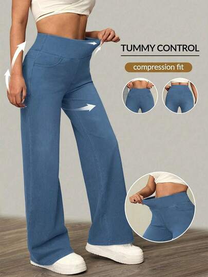 Flexra Women's Elastic Waist Wide Leg Loose Casual Versatile Jeans