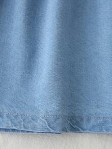 SHEIN Playful Pals 女婴浅蓝色水洗牛仔休闲宽松连衣裙，荷叶边下摆和腰带设计，采用柔软的棉质牛仔面料，时尚百搭，适合春夏穿着，简约时尚，日常穿搭、外出、聚会皆宜，秋季新品上市。 - 淺色水洗藍 - 查看 9