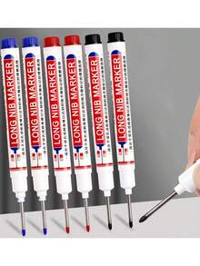 SHEIN 4pcs Long Headed Marker Pen Deep Hole Long Nib Head Markers 2cm/0.78in For Metal Perforating Pen Waterproof Bathroom Woodworking Decoration