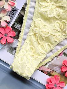 Swim Mod 2pcs/Set Women's 2026 Spring/Summer Swimwear & Swim Shorts, Triangle Bag, Special Fabric, Beach & Vacation Elegant Swimwear Set Yellow Bathing Suit Set Flower Bikini - Yellow - View 5