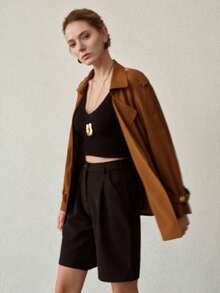 MOTF PREMIUM 女士时尚翻领收腰短款系带防风夹克 - 卡其色 - 查看 4