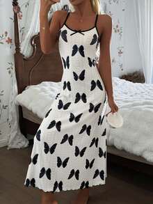 SHEIN Butterfly Backless Butterfly Print Women Long Nightgown - White - View 5