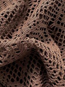 Swim Vcay Women's Cute Brown Crochet Bikini Set,Summer Beach Holiday Knitted Halter Triangle Bathing Suit,2 Piece Scallop Trim Textured Swimwear With Bows - Multicolor - View 8