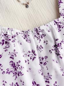 Trelyra Casual - Vacation Casual Tie Front Random Print Floral Shirt - Purple - View 6