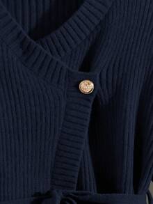 GlowEve New Elegant Pullover With Gold Buttons Women's European And American Chic Versatile Minimalist Fashion Knitted Top And Knitted Pants - Royal Blue - View 4