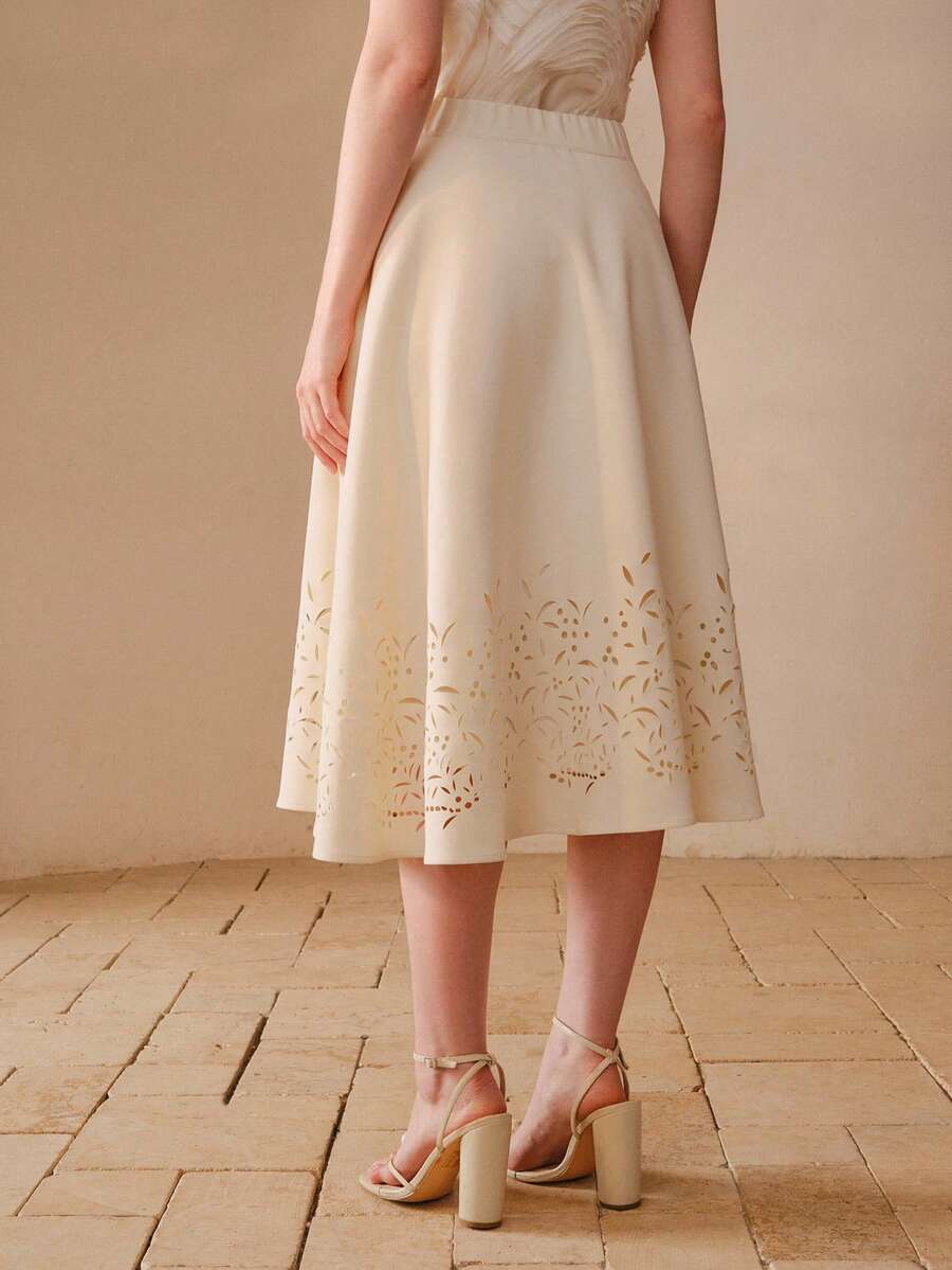 MOTF PREMIUM ELEGANT LASER CUT FLARE SKIRT FOR WOMEN, HIGH-END COMMUTING VIBE, SPRING/SUMMER - Apricot - View 2