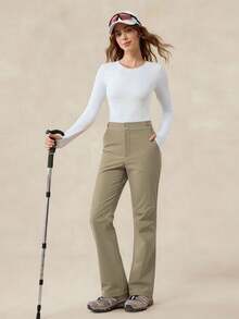 OutZeal 女式无 PFC 防水弹力尼龙可调节编织腰带喇叭裤户外徒步露营裤 - 卡其色 - 查看 11