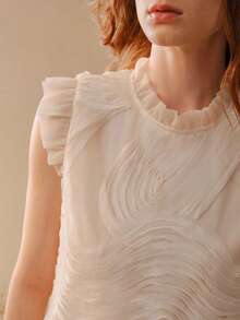 MOTF PREMIUM FASHIONABLE NEW KOREAN STYLE PATCHWORK ASYMMETRICAL TEXTURED DESIGN LOOSE WOMEN TOP - Apricot - View 2