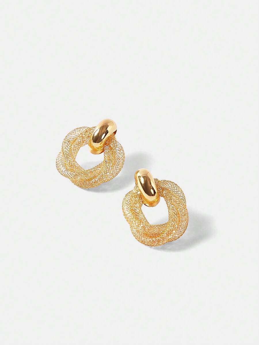 MOTF PREMIUM 18K镀金立方氧化锆几何耳环 - 金黃色 - 查看 2