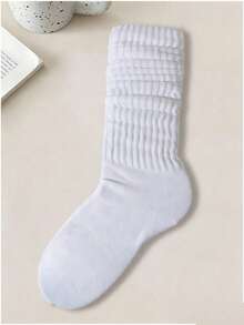 3pairs White Solid Color Basic Pile Heap Socks Mid-Length - White - View 4